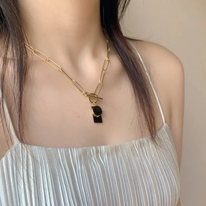 Stainless Steel Gold Plated Geometric Pendant Necklace With Paperclip Chain And Toggle Clasp For Women Fashion Jewelry