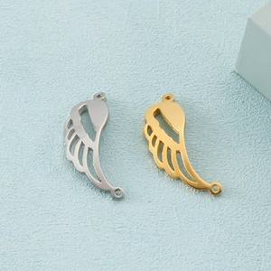 Golden and silver stainless steel angel wing hollow charms for necklace jewelry making