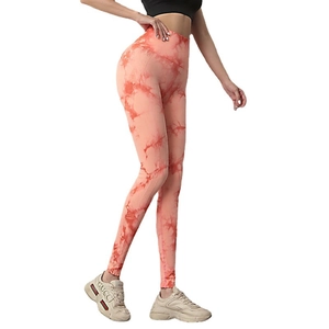 Orange tie-dye high-waisted seamless yoga leggings with peach butt lifting design