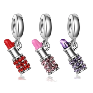 Alloy Rhinestone Lipstick Charm Pendant For DIY Bracelet Necklace Jewelry Making Sweet Style Accessories