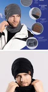 Detail showing windproof knitted fabric and thick fleece lining of winter neck gaiter set