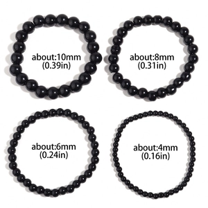 Natural black agate crystal bracelets in 4mm to 10mm bead sizes for women and men