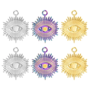 Evil Eye Pendant Stainless Steel Sunburst Radiant Charm For DIY Necklace Jewelry Making Light Luxury Style For Women