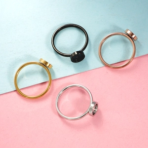 DIY stainless steel round ring bases in black, rose gold, gold, and silver finishes