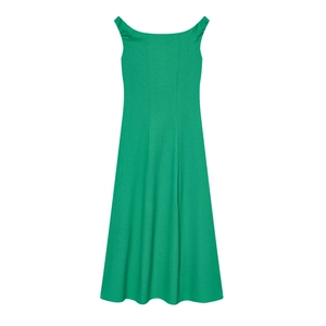 Detailed flat lay of green sleeveless linen-blend maxi dress with single-breasted buttons