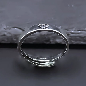 Heart Shape Hollow Open Adjustable Alloy Ring Silver Plated Simple Minimalist Jewelry For Couples Men Women