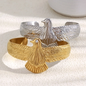 Eagle Cuff Bangle Stainless Steel 18K Gold Plated Zircon Eye Bird Design Open Bracelet For Women Fashion Jewelry