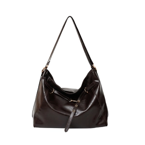 Large dark brown vintage leather tote bag with adjustable straps for women commute