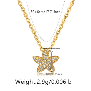 Detail view showing gold starfish necklace dimensions with 39cm chain and 6cm extension