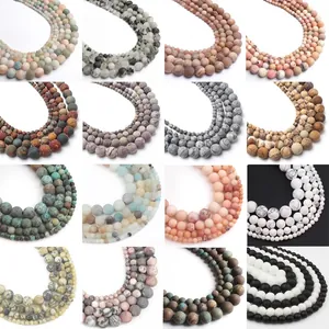 Assorted natural frosted Amazonite and rose quartz stone beads for DIY jewelry making