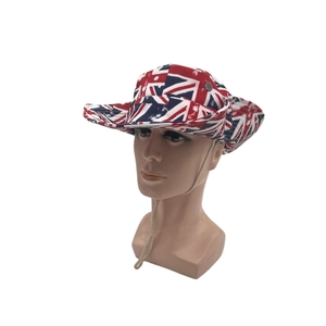 British Union Jack bucket hat with wide brim, side vents and adjustable chin strap
