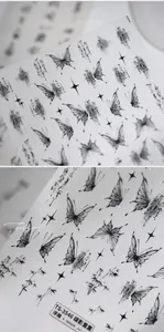 Detail of embossed ink-wash butterfly and bamboo nail art stickers with 3D texture