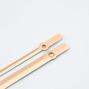 Rose gold metal quartz clock hands set with brushed finish and circular mounting holes