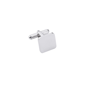 Macro shot of polished square silver stainless steel cufflink with a smooth finish