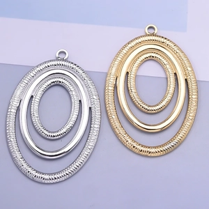 Irregular vintage gold and silver oval stainless steel concentric pendant charms for DIY jewelry