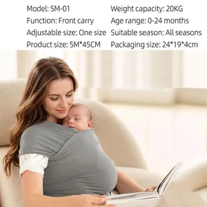 Breathable grey cotton wrap carrier for newborns with ergonomic front position design