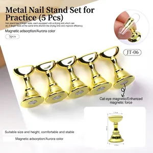 Detailed view of 5pcs gold magnetic nail art stands with size dimensions and macro base
