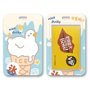 Cute light blue cartoon duck bus card holder with acrylic pendant and clear ID window