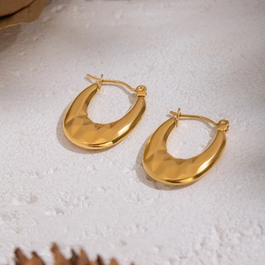 Minimalist U-shaped 18K gold plated stainless steel earrings with textured finish