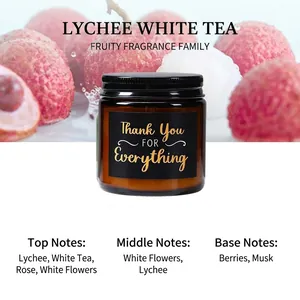 Geurkaars in amberglas met Thank You label en de geur van lychee en witte thee