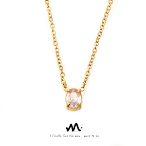 Minimalist Titanium Steel Gold Plated Necklace Oval Zirconia Pendant Delicate Chain Necklace For Women Fashion Jewelry