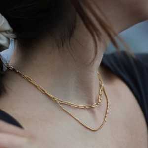 Layered Necklace 18K Gold Plated Stainless Steel Paperclip And Bead Chain Minimalist Ins Style Fashion Women