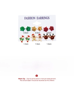 Detailed chart showing alloy Christmas stud earring set with weights and dimensions