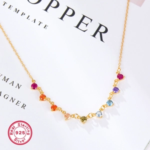 Sparkling rainbow gemstone necklace in 925 sterling silver with colorful zircon stones