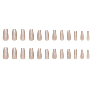 Cat eye press-on nails with sun and moon designs in nude pink long ballerina shape