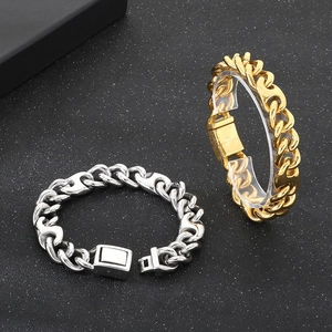 Men's 316L stainless steel Cuban link bracelet in gold and silver finish with secure clasp