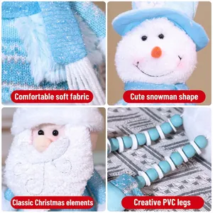 Bambole di Natale blu con Babbo Natale e Pupazzo di neve con lunghe gambe di perline