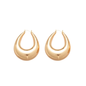 Polished chunky U-shape hoop earrings in bright gold finish for a minimalist style