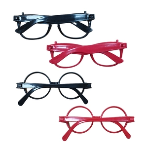 Set of four red and black round and rectangular plastic glasses frames for holiday parties