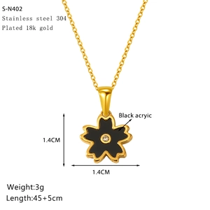 Detailed view of cherry blossom necklace dimensions with 18k gold chain and measurements