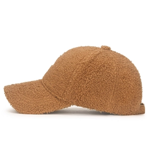 Unisex brown teddy fleece baseball cap with warm sheepskin texture for winter wear