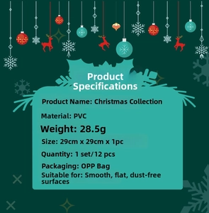 Detailed product specifications for 29cm PVC Christmas decoration stickers 12pcs set