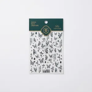 3D embossed ink butterfly and bamboo nail stickers style TS-3713 for artistic nail art