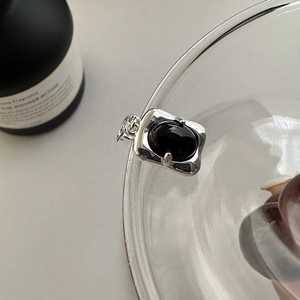 Minimalist S925 sterling silver necklace with a sleek black onyx square pendant