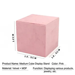 Pink velvet jewelry display pedestal stand made of MDF, sized 12.5x12cm for necklaces