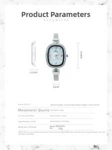Macro detail of oval quartz watch with rhinestone bezel and shell dial texture