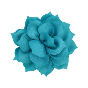 Detailed macro view of an 8cm multilayered pointed lotus fabric flower in turquoise