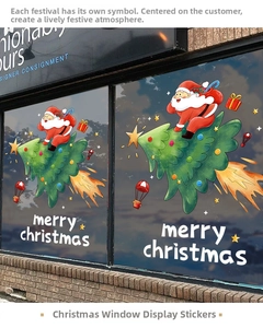 Detail of Christmas Santa on rocket tree sticker for window glass decoration