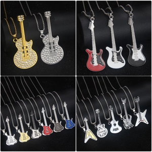 Minimalist guitar pendant necklace in colorful enamel and stainless steel rock style