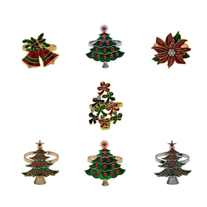 Elegant Christmas tree napkin rings with colorful enamel and sparkling rhinestones