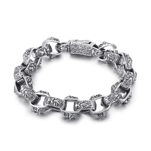 Bracelet tête de lion rétro en acier inoxydable pour homme avec texture martelée