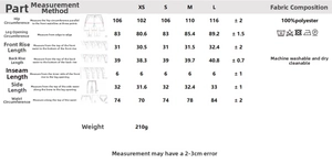Guide détaillé des tailles pour shorts en polyester avec mesures de taille et hanches