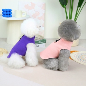 Nordic style fleece pet vest with leash ring for small dogs in purple and pink