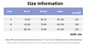 Guide des tailles avec mesures de poitrine, taille et hanches pour robe longue dos nu