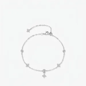 925 Sterling Silver Four-Leaf Clover Bracelet For Women Sweet Flower Rhinestone Inlaid Adjustable Chain Jewelry Gift
