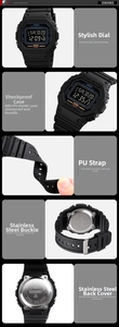 Detailed views of the SKMEI 1628 digital sports watch with LED display and PU strap